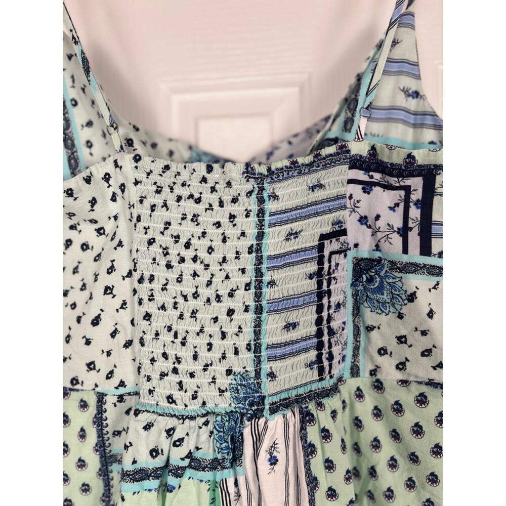 Loft Patchwork Ditsy Floral Mini Dress 8 Front Twist Cutout Blue Spring Coastal - Picture 6 of 11